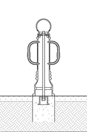 图显示自行车系柱安装使用混凝土形式和锚铸造