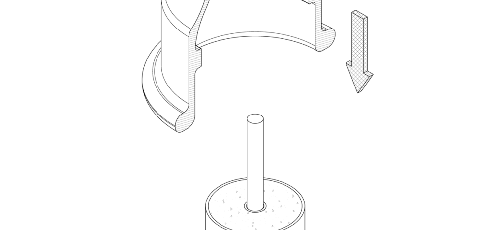 图显示自行车系柱盖降低到管道系柱上